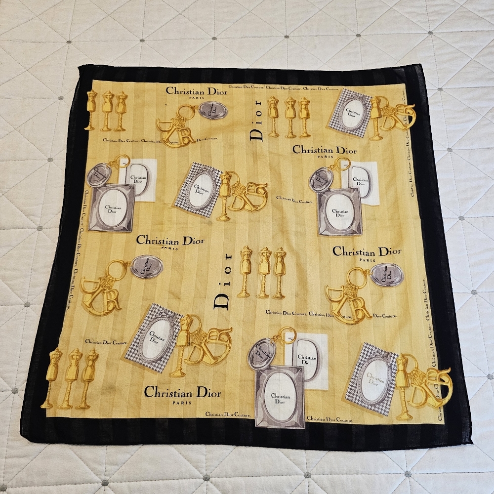 Dior Yellow Black Printed Silk Scarf